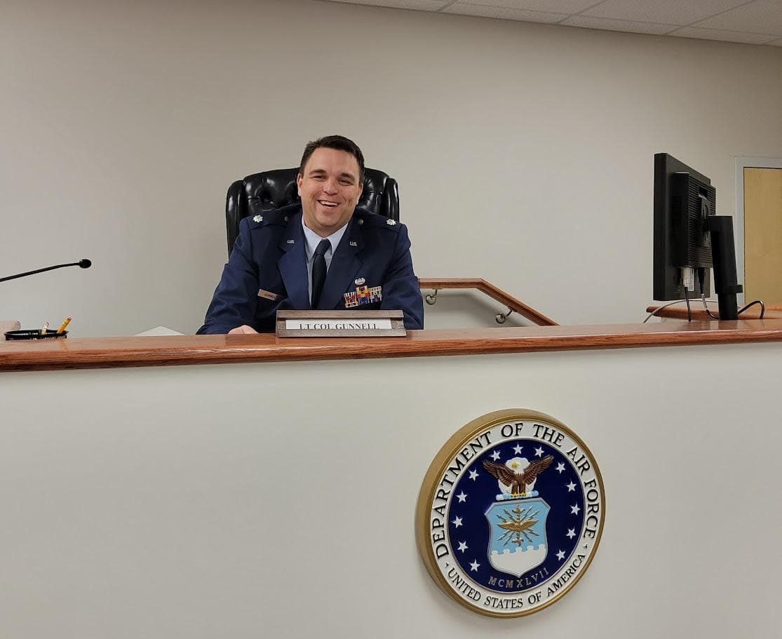 Jason Gunnell in a military courtroom